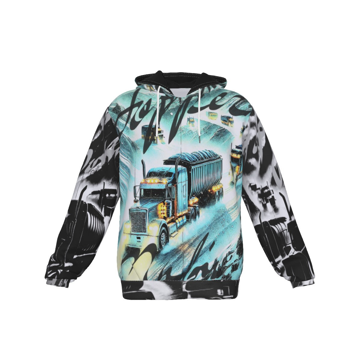 All-Over Print Zip Up Hoodie With Pocket